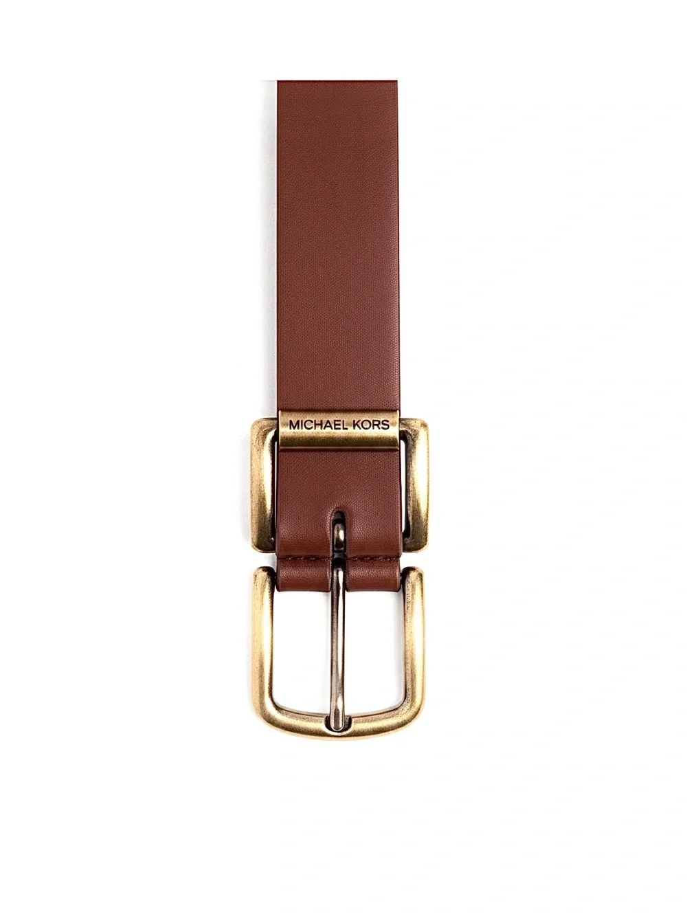 Women’s Brown Leather Belt with Gold Buckle-Size XS